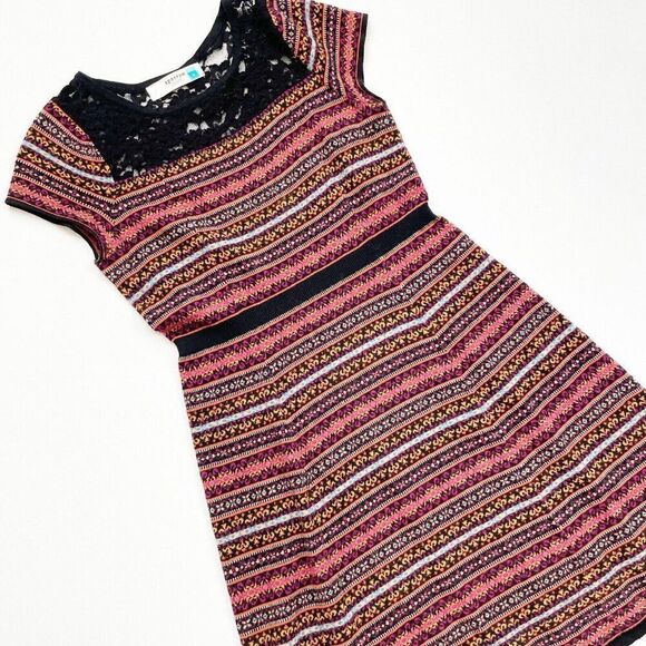 Anthropologie Fair Isle Red Sweater Dress Womens M SPARROW Cashmere Short Sleeve - Picture 2 of 9